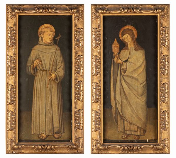 ,Pittore popolare, secolo XV, e restauratore moderno : San Francesco e Santa Chiara (en pendant)  - Asta Dipinti e Disegni Antichi - Associazione Nazionale - Case d'Asta italiane