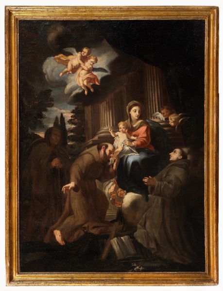 ,Scuola italiana, fine secolo XVII - inizi secolo XVIII : San Francesco e Sant'Antonio da Padova in adorazione della Madonna con Bambino  - Asta Dipinti e Disegni Antichi - Associazione Nazionale - Case d'Asta italiane