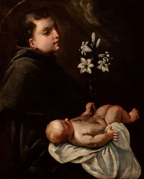 ,Scuola veneta, inizi secolo XVIII : Sant'Antonio da Padova in adorazione del Bambino  - Asta Dipinti e Disegni Antichi - Associazione Nazionale - Case d'Asta italiane
