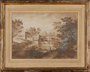 ,Marco Ricci - Paesaggio con diga, laghetto e viandanti