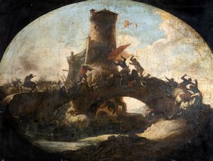 ,Antonio Calza - Scontro di cavalieri presso un ponte