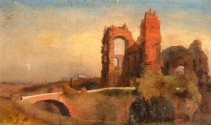 ,Scuola del Nord Europa, inizi secolo XIX - Capriccio architettonico con le Terme di Caracalla a Roma