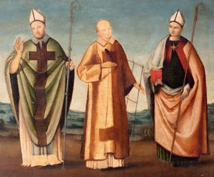 ,Scuola dell'Italia centrale, prima metà del secolo XVI - San Lorenzo, San Ludovico da Tolosa e Santo Vescovo