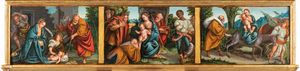 ,Scuola piemontese, seconda metà del secolo XVI - Nativit, Adorazione dei Magi e Fuga in Egitto