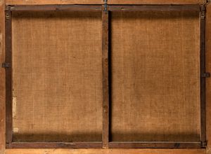 ,Scuola napoletana, secolo XVII : Mele, uva, asparagi, vaso di fiori en plein air  - Asta Dipinti e Disegni Antichi - Associazione Nazionale - Case d'Asta italiane