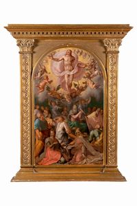 ,Tommaso Manzuoli, detto Maso da San Friano : Ascensione di Cristo con la Vergine, gli Apostoli e le Sante Agnese ed Elena  - Asta Dipinti e Disegni Antichi - Associazione Nazionale - Case d'Asta italiane