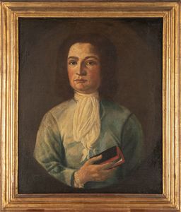 ,Scuola dell'Italia settentrionale, secolo XVIII - Ritratto di gentiluomo, a mezzo busto, con libro in mano