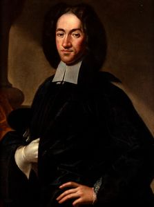 ,Sebastiano Bombelli - Ritratto di gentiluomo a mezzo busto, in abito scuro damascato