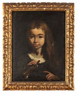 ,Scuola dell'Italia settentrionale, secolo XVII - Ritratto di bambina con flauto in mano