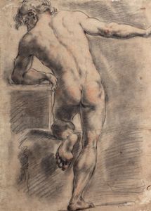 ,Scuola bolognese, secolo XVIII - Nudo virile di spalle
