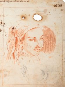 ,Scuola veneta, secolo XVIII - Testa di giovane donna con fazzoletto e studio di bimbo