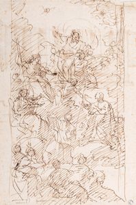 ,Francesco Manno - Gloria celeste con la Trinit e Santi (recto); e studi architettonici (verso)