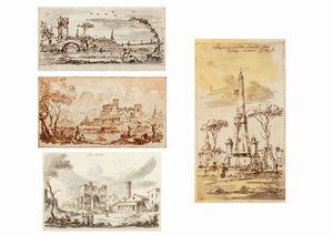 ,Maestro del Ricciolo, identificato con Giuseppe Latini (1903-1972) - Lotto composto da quattro disegni