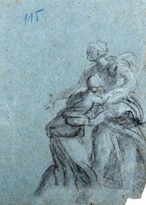 ,Scuola romana, inizi secolo XVIII - Studio di due donne per il ritrovamento di Mos