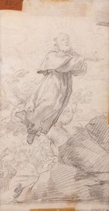 ,Scuola napoletana, secolo XVIII : Mos fa scaturire l'acqua dalla roccia (recto) e Apoteosi di un San Giuseppe da Copertino (verso)  - Asta Dipinti e Disegni Antichi - Associazione Nazionale - Case d'Asta italiane