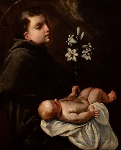 ,Scuola veneta, inizi secolo XVIII - Sant'Antonio da Padova in adorazione del Bambino