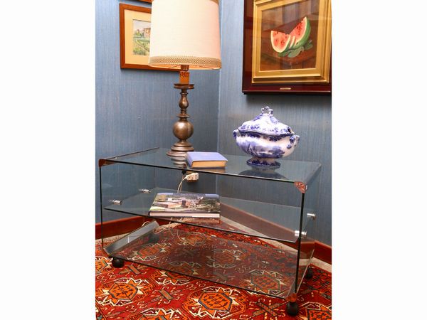Tavolino carrello in cristallo e acciaio, Gallotti & Radice  - Asta House Sale: Un'elegante casa fiorentina - Associazione Nazionale - Case d'Asta italiane