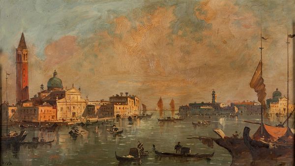 ,G. Riva (Scuola italiana del XX secolo) : Venezia, San Giorgio Maggiore e la Giudecca  - Asta Arte figurativa tra XIX e XX Secolo - Associazione Nazionale - Case d'Asta italiane