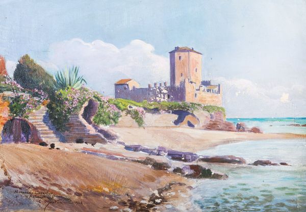 ,Carlo Montani : Veduta di Torre Astura  - Asta Arte figurativa tra XIX e XX Secolo - Associazione Nazionale - Case d'Asta italiane