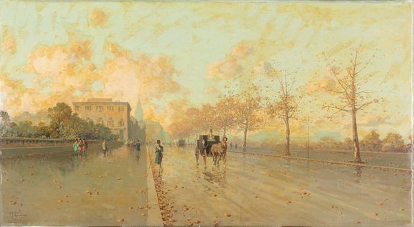 ,Aurelio Catti : Autunno nel viale  - Asta Arte figurativa tra XIX e XX Secolo - Associazione Nazionale - Case d'Asta italiane