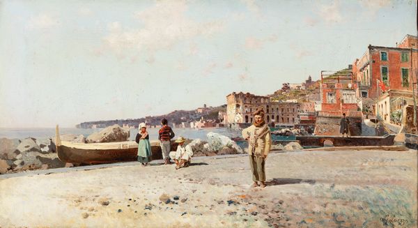 ,Giuseppe Laezza : Napoli, vita presso Palazzo Donn'Anna  - Asta Arte figurativa tra XIX e XX Secolo - Associazione Nazionale - Case d'Asta italiane