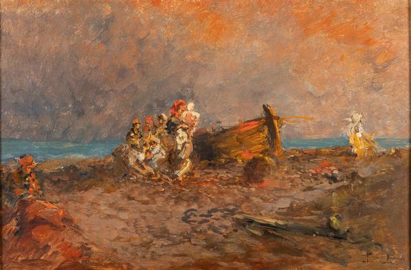 ,Pompeo Mariani : Spiaggia a Bordighera  - Asta Arte figurativa tra XIX e XX Secolo - Associazione Nazionale - Case d'Asta italiane