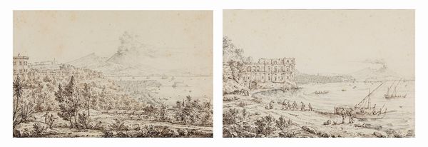 ,Antonio Senape : Coppia di vedute con la baia di Napoli  - Asta Arte figurativa tra XIX e XX Secolo - Associazione Nazionale - Case d'Asta italiane