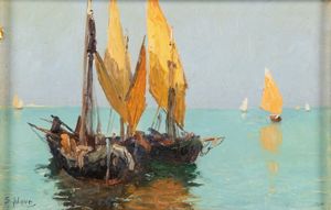 ,Stefano Novo : Barche in laguna  - Asta Arte figurativa tra XIX e XX Secolo - Associazione Nazionale - Case d'Asta italiane