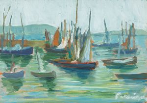 ,Scuola italiana del XX secolo - Barche in porto