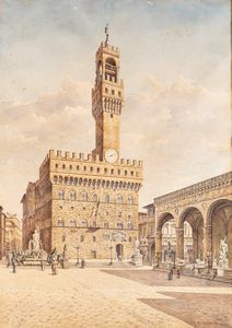 ,Franz Vervloet : Firenze, Piazza della Signoria  - Asta Arte figurativa tra XIX e XX Secolo - Associazione Nazionale - Case d'Asta italiane