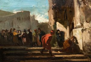 ,Attribuito a Domenico Morelli (Napoli 1826 - 1901) - Scena storica rinascimentale