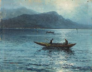 ,Giovanni Cavalleri : Pescatori al chiaro di luna  - Asta Arte figurativa tra XIX e XX Secolo - Associazione Nazionale - Case d'Asta italiane