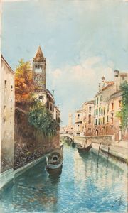 ,Giuseppe Bertini : Canale veneziano  - Asta Arte figurativa tra XIX e XX Secolo - Associazione Nazionale - Case d'Asta italiane