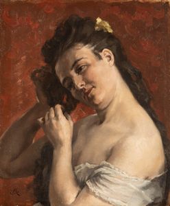 ,Attribuito a Cesare Maccari (Siena 1840 - Roma 1919) - Allo specchio