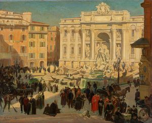 ,Charles Ernest Cundall : Roma, la Fontana di Trevi  - Asta Arte figurativa tra XIX e XX Secolo - Associazione Nazionale - Case d'Asta italiane