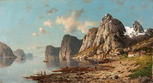 ,Attribuito a Normann Adelsteen (Bodin 1848 - Oslo 1918) - Fiordo norvegese