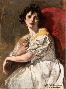 ,Francesco De Gregorio - Ritratto di giovane donna con abito bianco