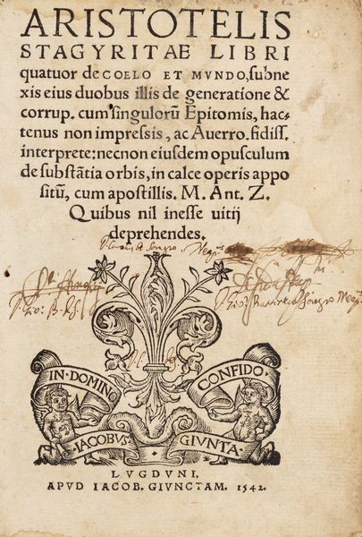 ,Aristotele : Aristotelis Stagyritae Libri quatuor de coelo et mundo [...]  - Asta Libri, Autografi e Stampe - Associazione Nazionale - Case d'Asta italiane
