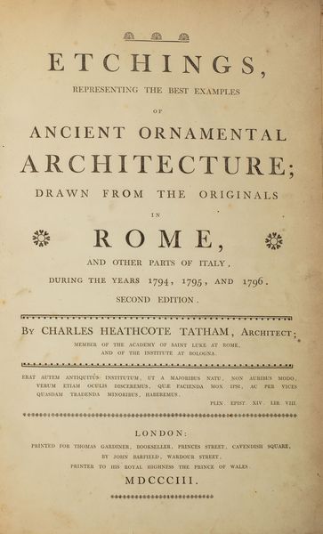 ,Charles Heathcote Tatham : Etchings representing the best examples of ancient ornamental architecture drawn from the originals in Rome  - Asta Libri, Autografi e Stampe - Associazione Nazionale - Case d'Asta italiane