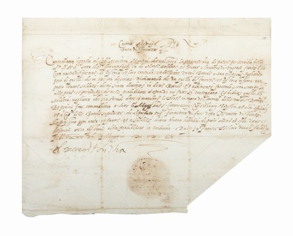 ,Cosimo I de' Medici : Licenza sottoscritta  - Asta Libri, Autografi e Stampe - Associazione Nazionale - Case d'Asta italiane
