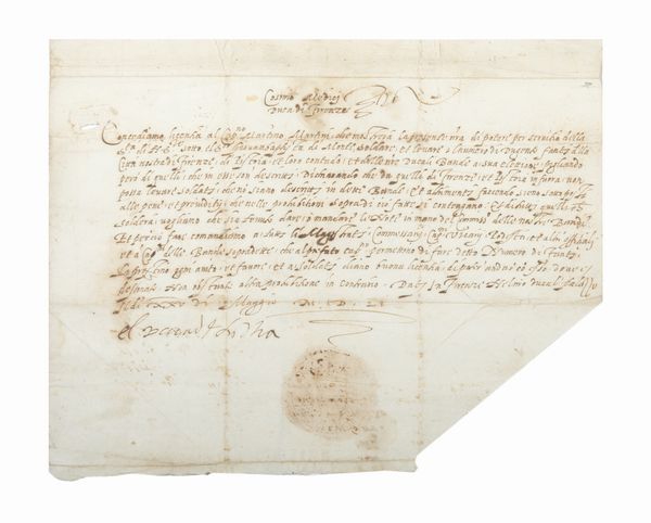 ,Cosimo I de' Medici : Licenza sottoscritta  - Asta Libri, Autografi e Stampe - Associazione Nazionale - Case d'Asta italiane