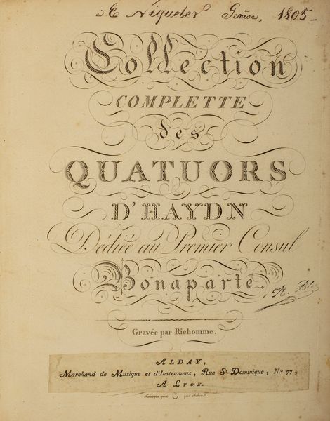 ,Franz Joseph Haydn : Collection complette des quatuors d'Haydn. Dedi�e au Premier Consul Bonaparte  - Asta Libri, Autografi e Stampe - Associazione Nazionale - Case d'Asta italiane