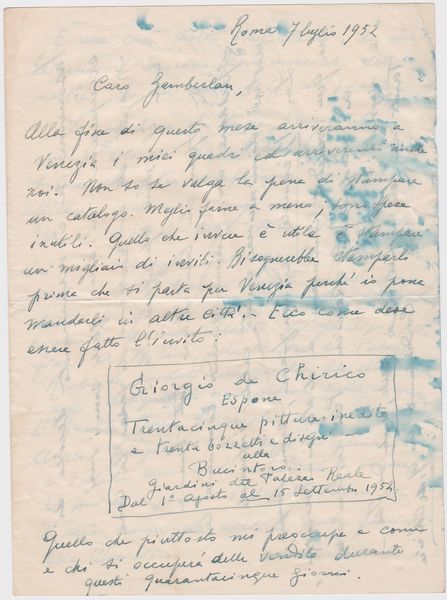 ,GIORGIO DE CHIRICO : Carteggio  - Asta Libri, Autografi e Stampe - Associazione Nazionale - Case d'Asta italiane