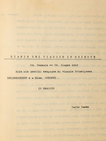 ,Carlo Gamba : Diario del viaggio in Oriente  - Asta Libri, Autografi e Stampe - Associazione Nazionale - Case d'Asta italiane