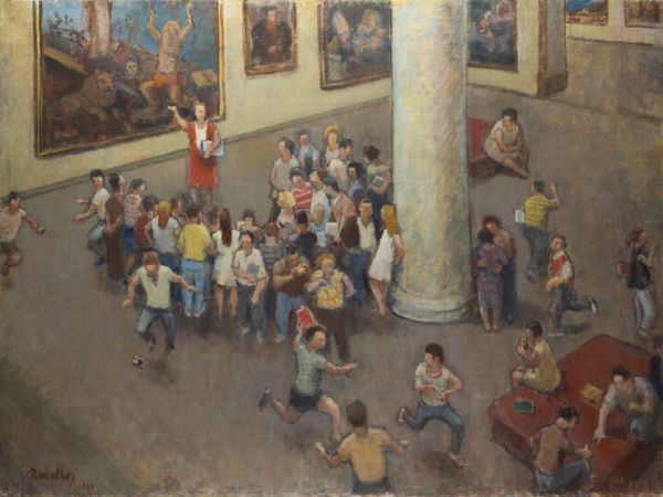 GIUSEPPE NOVELLO Codogno 1897- 1988 : Scolaresca in visita ad un museo 1983  - Asta Asta 203 Dipinti - Associazione Nazionale - Case d'Asta italiane