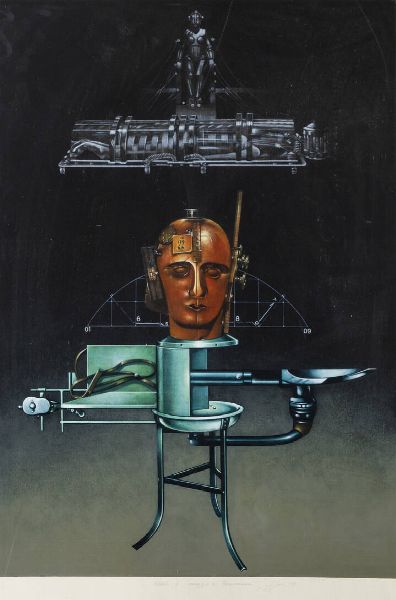 SERGIO SARRI Torino 1938 : Robot 1 omaggio a Hausmann 1979  - Asta Asta 203 Dipinti - Associazione Nazionale - Case d'Asta italiane