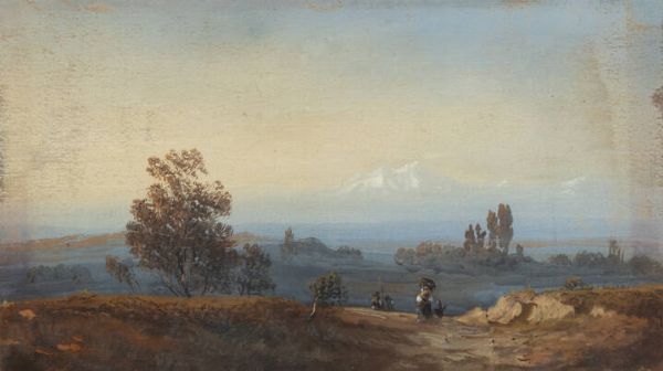 CARLO BOSSOLI Lugano (Svizzera) 1815 - 1884 Torino : Paesaggio con il Gran Sasso sullo sfondo 1843  - Asta Asta 203 Dipinti - Associazione Nazionale - Case d'Asta italiane