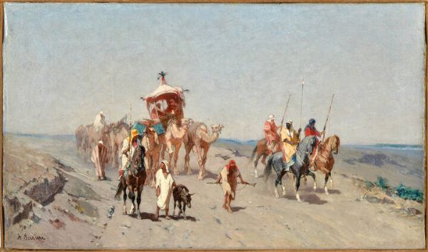 ALBERTO PASINI Busseto (PR) 1826 - 1899 Torino : Carovana nel deserto 1860-67  - Asta Asta 203 Dipinti - Associazione Nazionale - Case d'Asta italiane