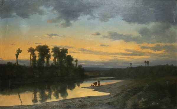 CARLO PIACENZA Torino 1814 - 1887 : Abbeverata allo stagno 1865  - Asta Asta 203 Dipinti - Associazione Nazionale - Case d'Asta italiane