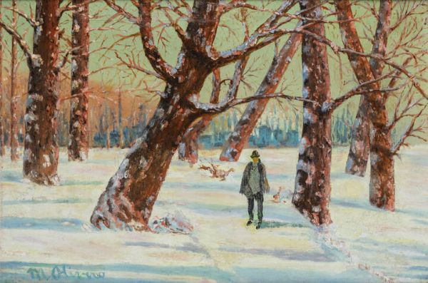 MATTEO OLIVERO Acceglio (CN) 1879 - 1932 Saluzzo (CN) : Inverno bianco  - Asta Asta 203 Dipinti - Associazione Nazionale - Case d'Asta italiane